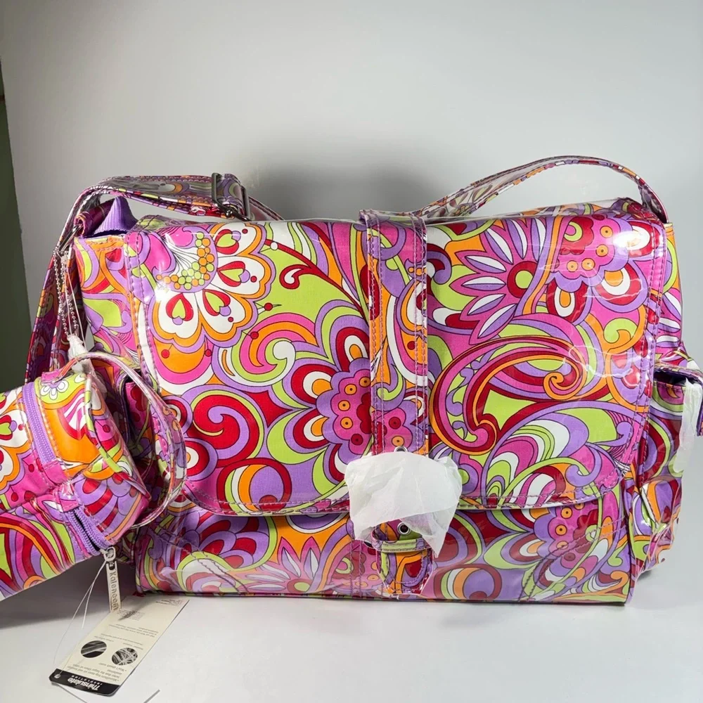 Kalencom Laminated Buckle Messenger Diaper Bag And‎ Bottle Carrier Paisley Pink